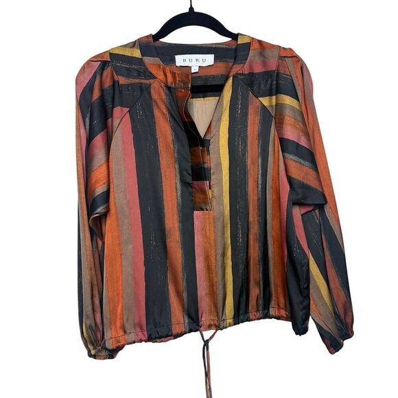 BURU Striped Satin Fall Blouse Sz. S - Picture 1 of 7